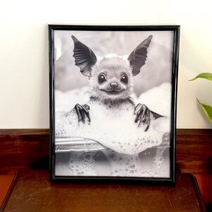 Baby Bat Taking a Bubble Bath Cute Spooky Wall Art Canvas Print Black Framed